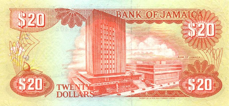Back of Jamaica p72f: 20 Dollars from 1996