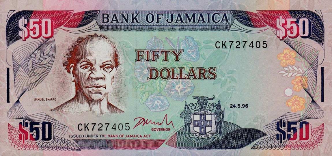 Front of Jamaica p73d: 50 Dollars from 1996