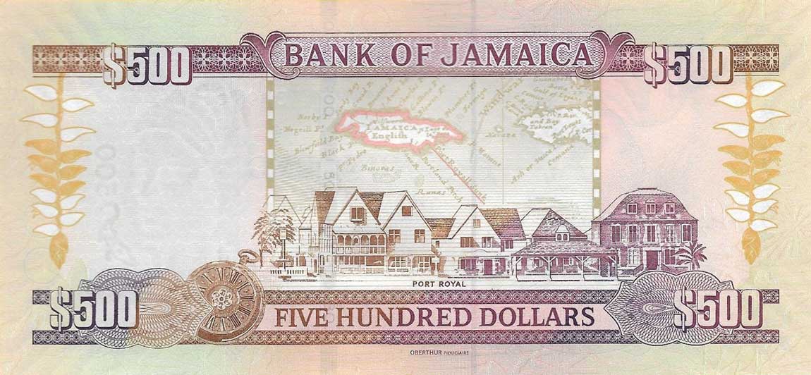 Back of Jamaica p85k: 500 Dollars from 2017