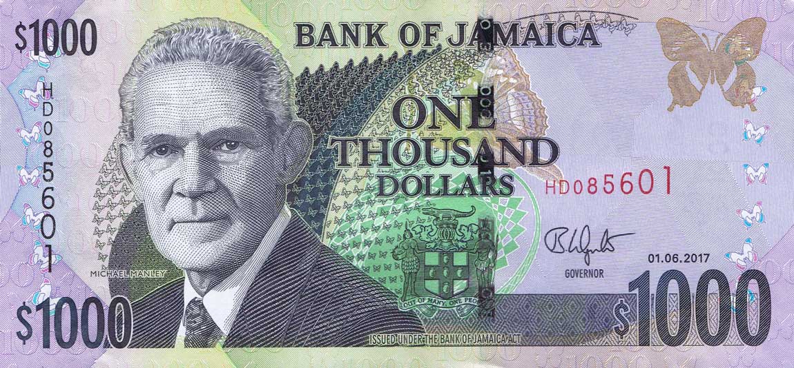 Front of Jamaica p86m: 1000 Dollars from 2017