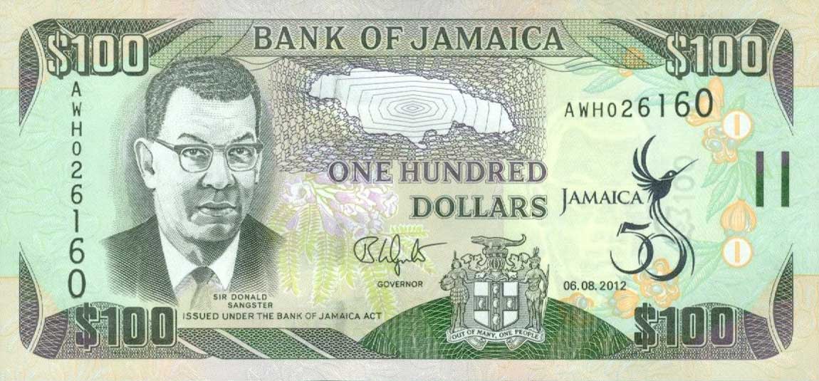 Front of Jamaica p90a: 100 Dollars from 2012