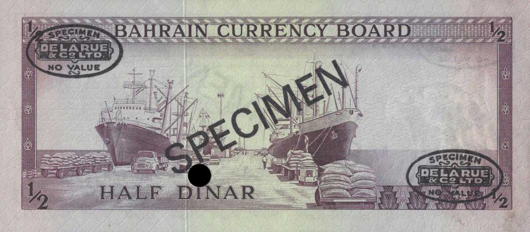 Back of Bahrain p3s: 0.5 Dinar from 1964