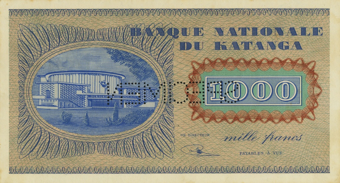 Back of Katanga p10s: 1000 Francs from 1960