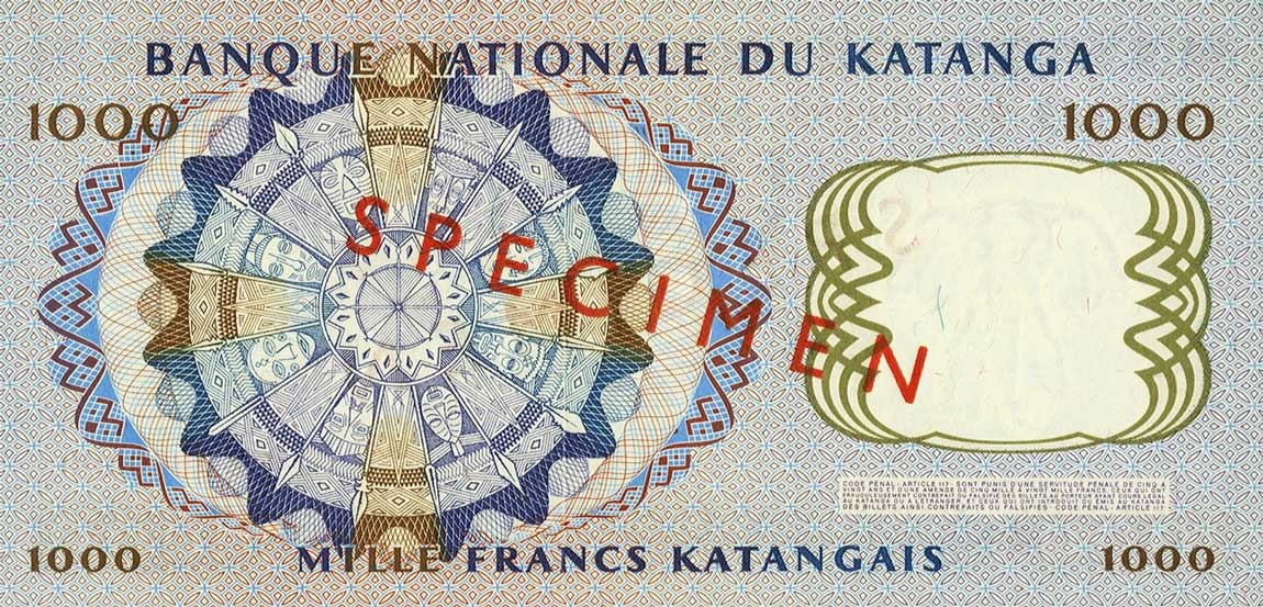 Back of Katanga p14s: 1000 Francs from 1962