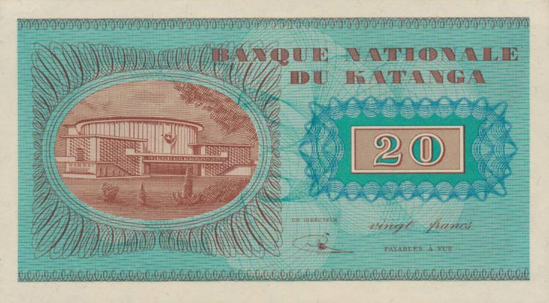 Back of Katanga p6a: 20 Francs from 1960