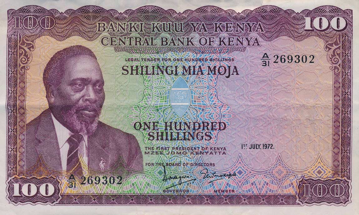 Front of Kenya p10c: 100 Shillings from 1972