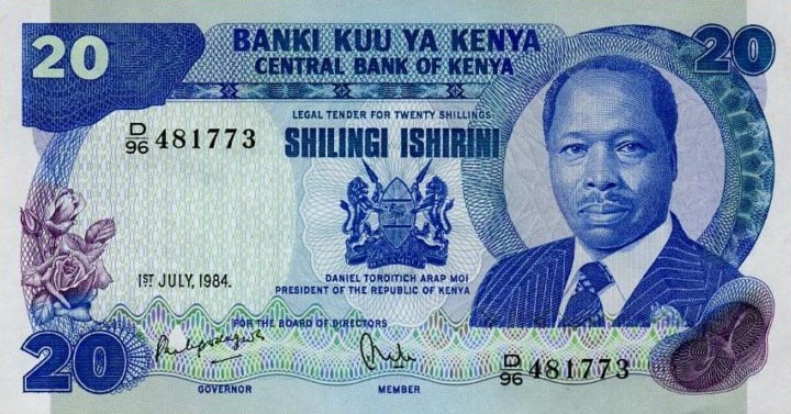 Front of Kenya p21c: 20 Shillings from 1984