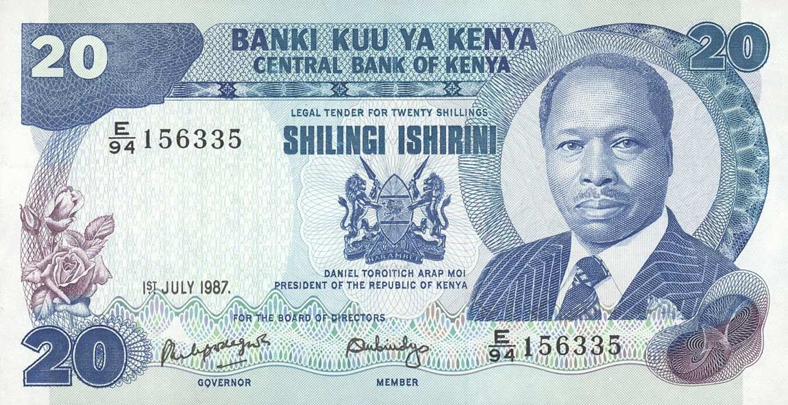 Front of Kenya p21f: 20 Shillings from 1987