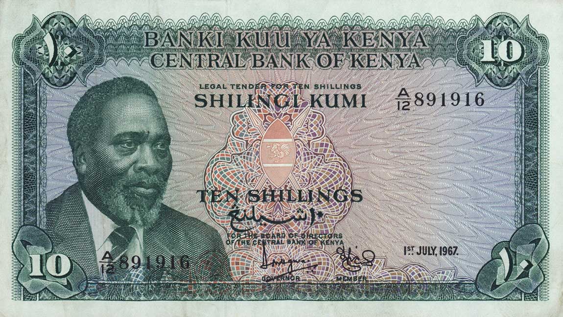 Front of Kenya p2b: 10 Shillings from 1967
