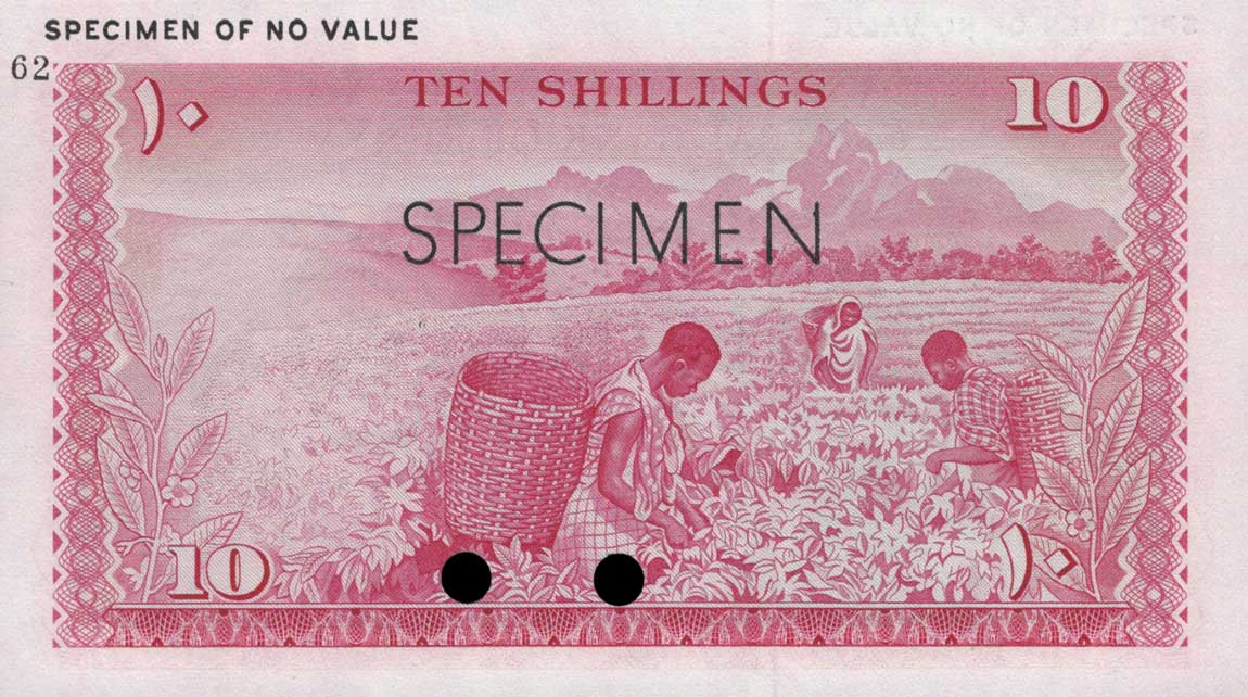 Back of Kenya p2ct: 10 Shillings from 1966