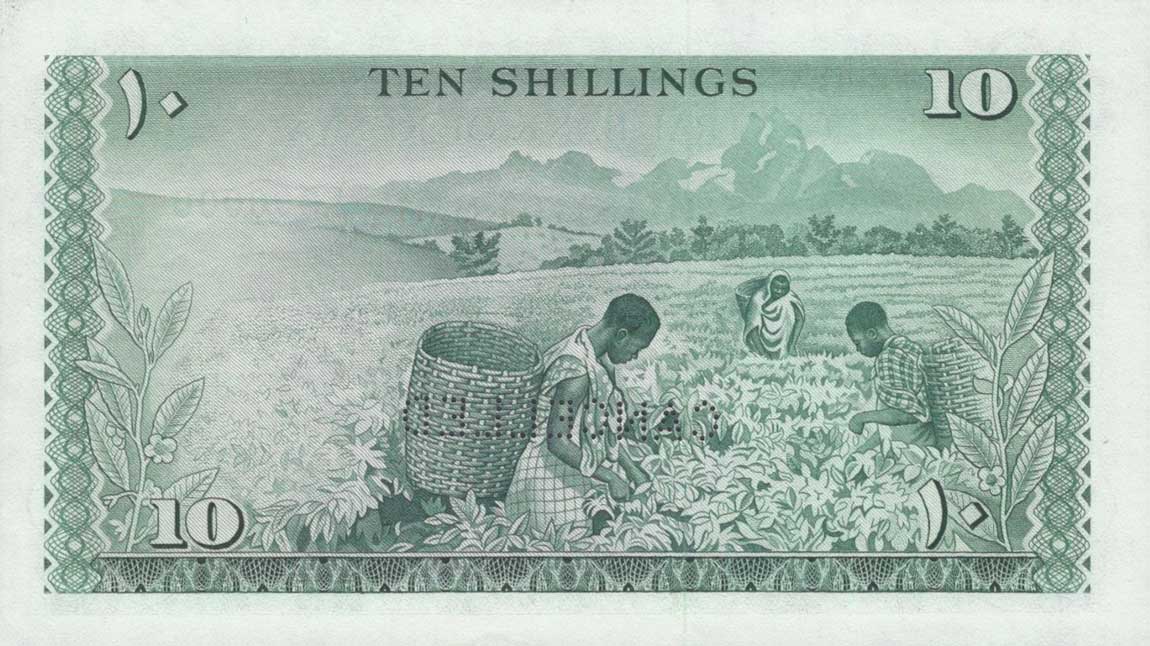 Back of Kenya p2s: 10 Shillings from 1966