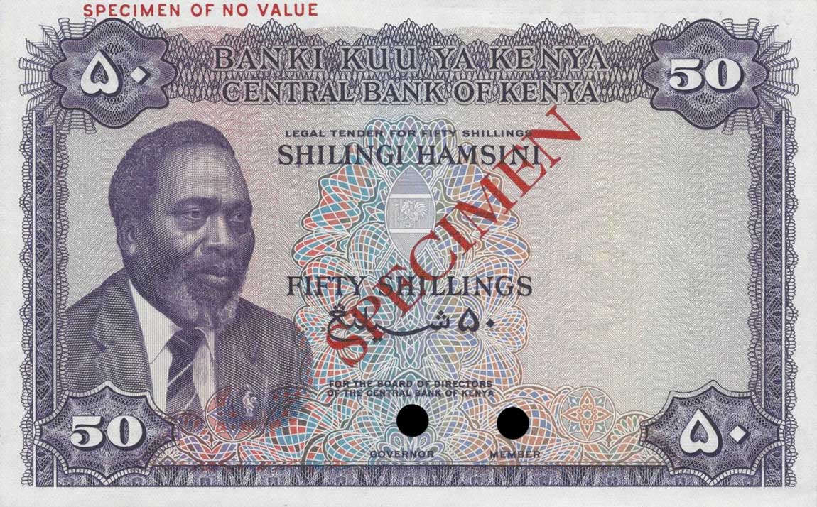 Front of Kenya p4ct: 50 Shillings from 1966