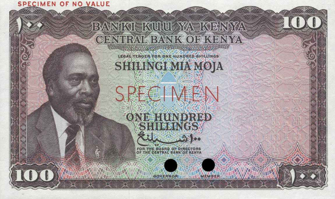 Front of Kenya p5ct: 100 Shillings from 1966