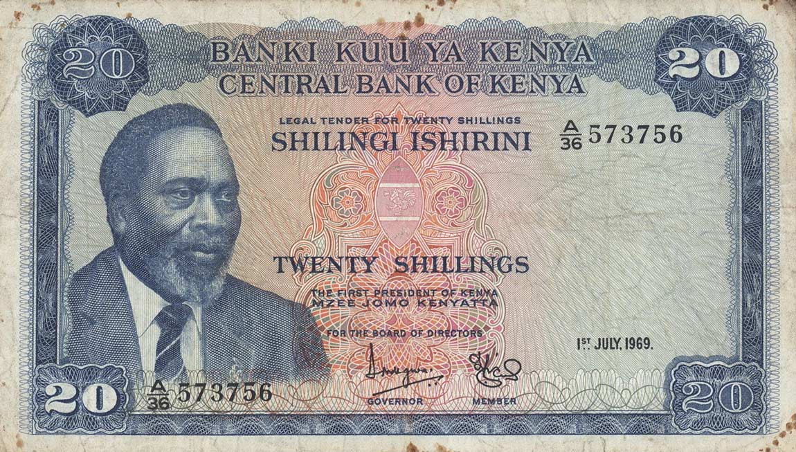 Front of Kenya p8a: 20 Shillings from 1969