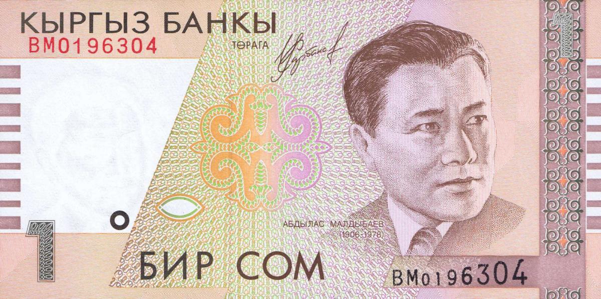 Front of Kyrgyzstan p15a: 1 Som from 1999