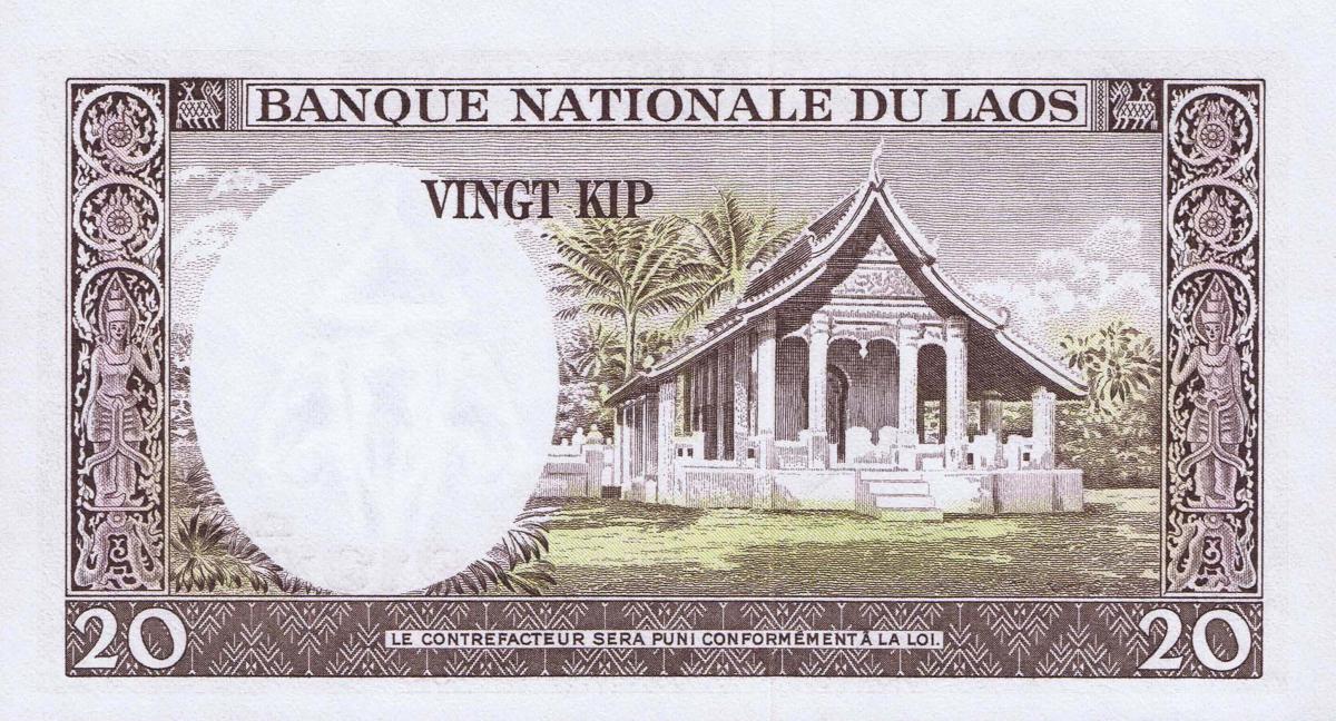 Back of Laos p11b: 20 Kip from 1963