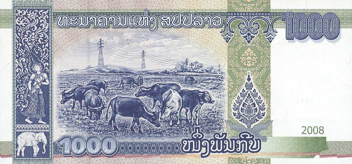 Back of Laos p39a: 1000 Kip from 2008