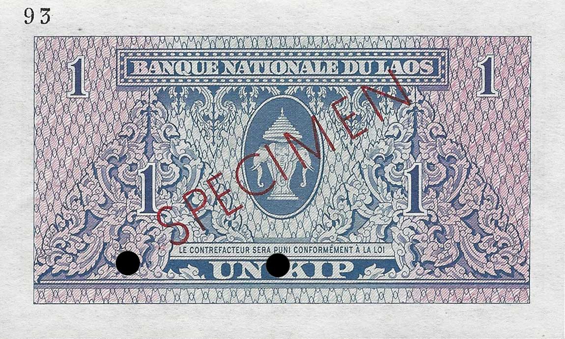 Back of Laos p8ct: 1 Kip from 1962