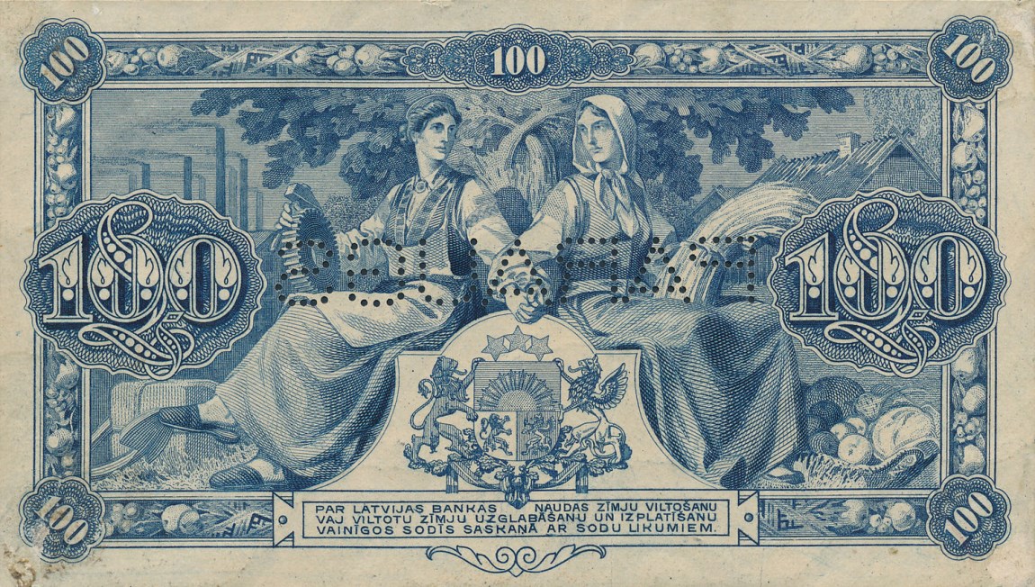 Back of Latvia p14s: 100 Latu from 1923