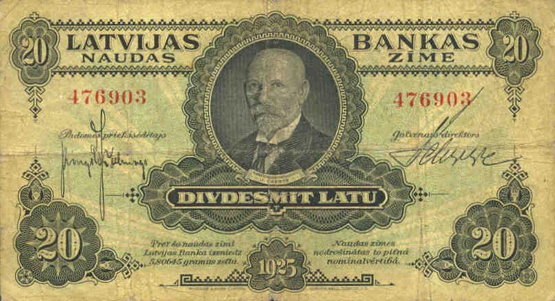 Front of Latvia p17a: 20 Latu from 1925