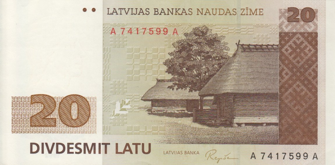 Front of Latvia p45a: 20 Latu from 1992