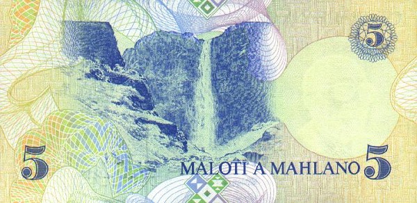 Back of Lesotho p10a: 5 Maloti from 1989