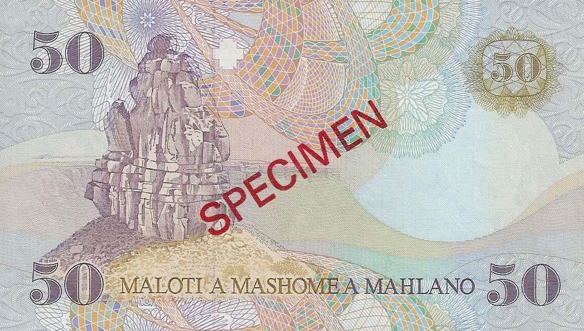 Back of Lesotho p13s: 50 Maloti from 1989