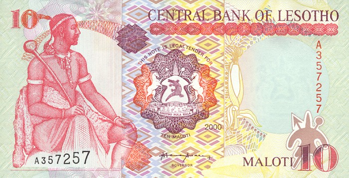 Front of Lesotho p15a: 10 Maloti from 2000