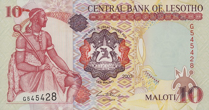 Front of Lesotho p15b: 10 Maloti from 2003