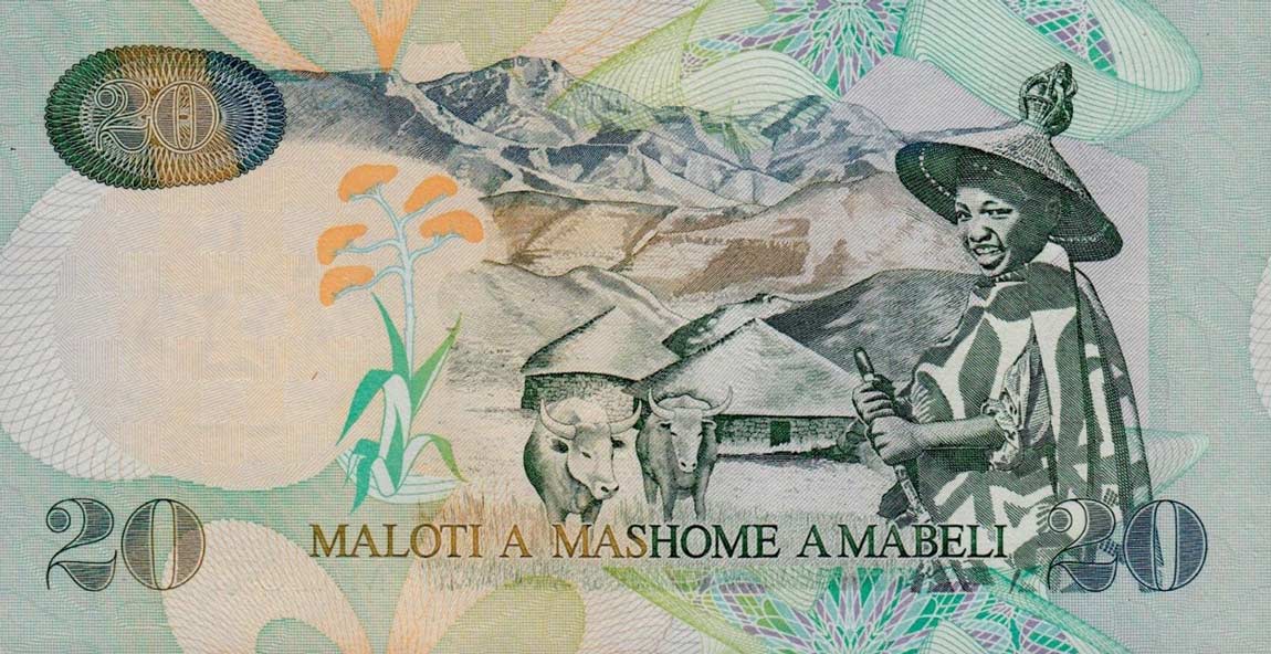 Back of Lesotho p16c: 20 Maloti from 2001