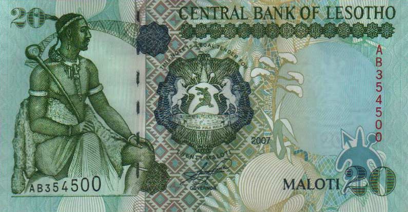 Front of Lesotho p16f: 20 Maloti from 2007