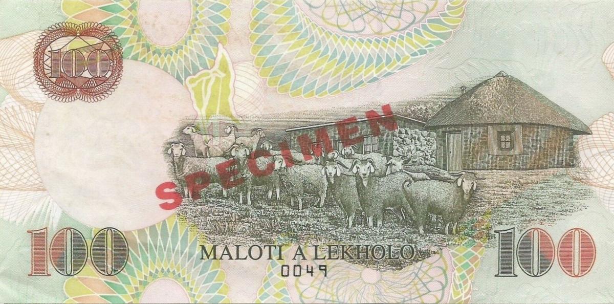 Back of Lesotho p18s: 100 Maloti from 1994