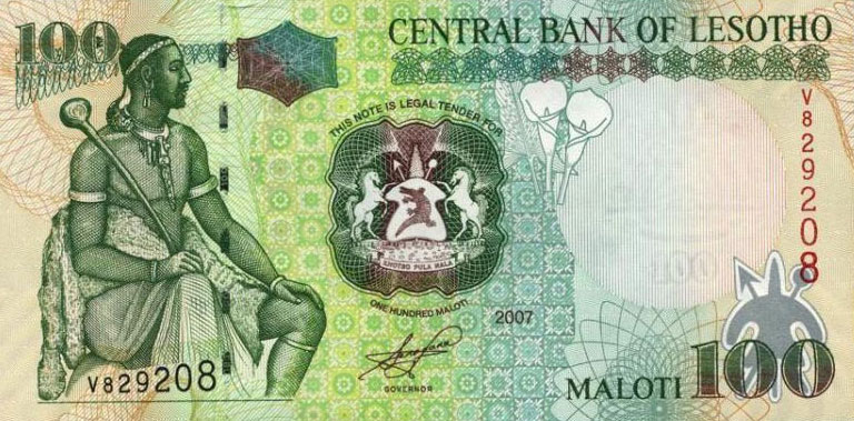 Front of Lesotho p19d: 100 Maloti from 2007