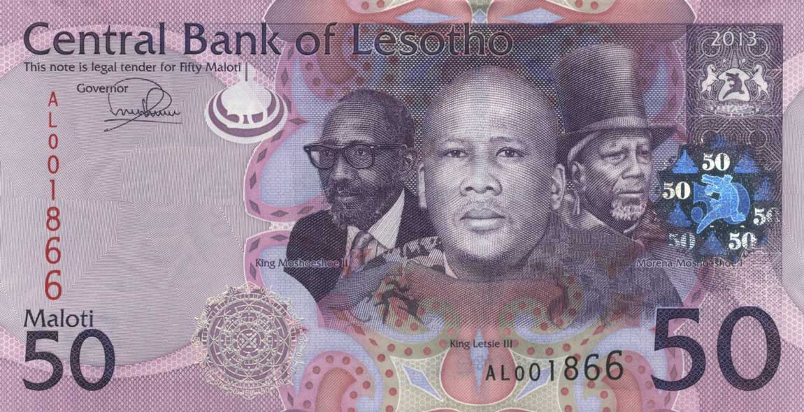Front of Lesotho p23b: 50 Maloti from 2013