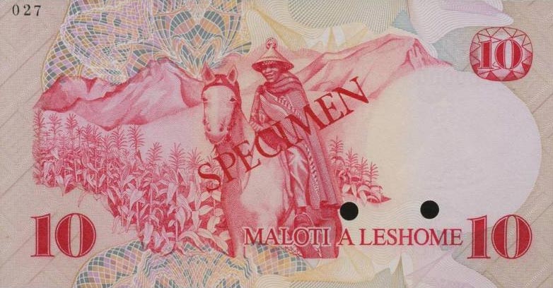 Back of Lesotho p3s: 10 Maloti from 1979