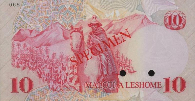 Back of Lesotho p6s1: 10 Maloti from 1981