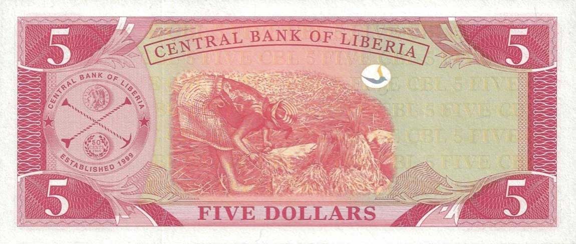 Back of Liberia p26d: 5 Dollars from 2008