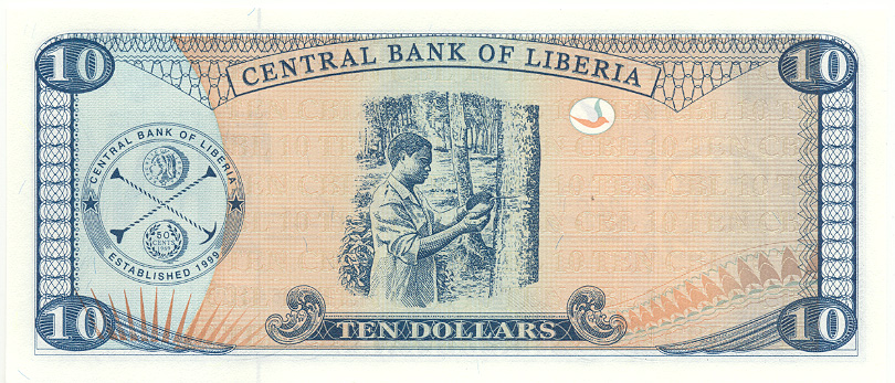 Back of Liberia p27a: 10 Dollars from 2003