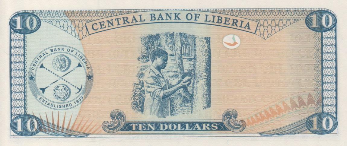 Back of Liberia p27c: 10 Dollars from 2006