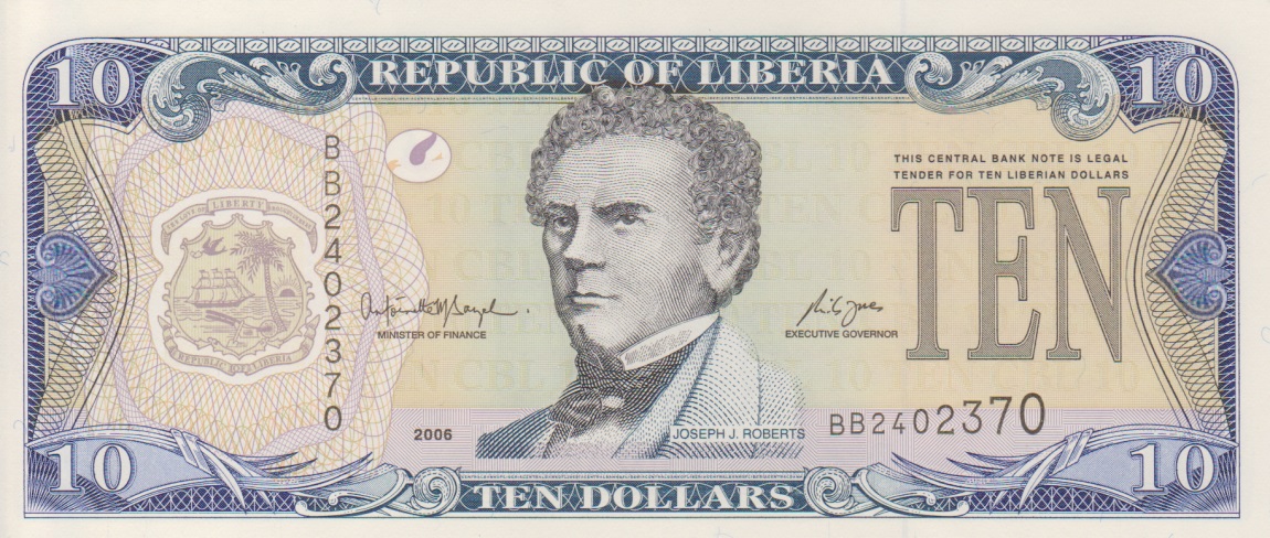 Front of Liberia p27c: 10 Dollars from 2006