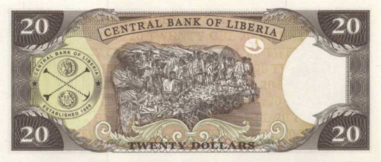 Back of Liberia p28b: 20 Dollars from 2004
