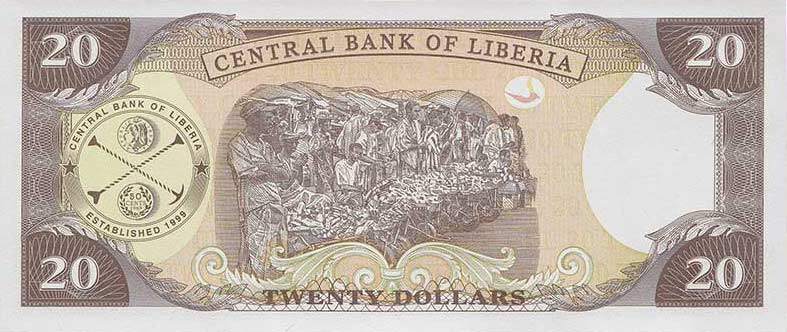 Back of Liberia p28e: 20 Dollars from 2009