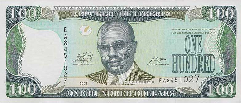 Front of Liberia p30e: 100 Dollars from 2009