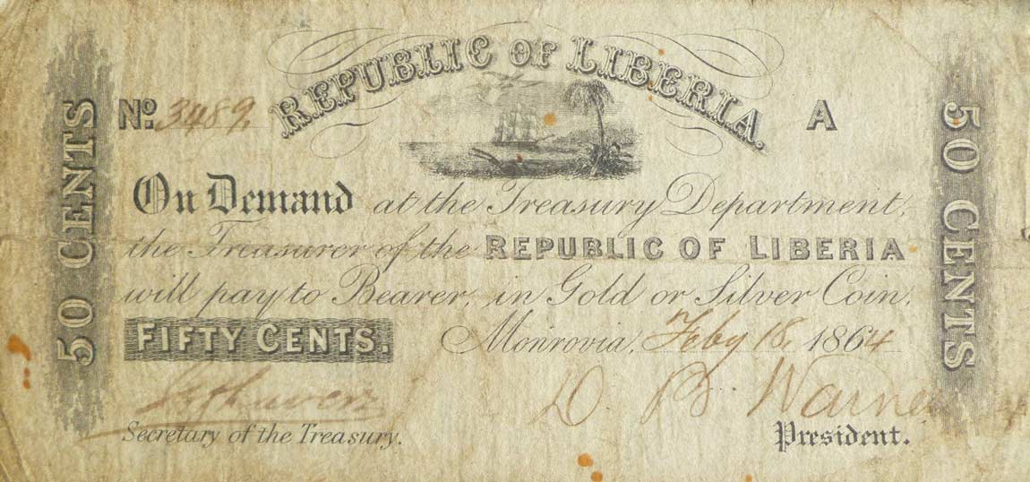 Front of Liberia p6c: 50 Cents from 1863