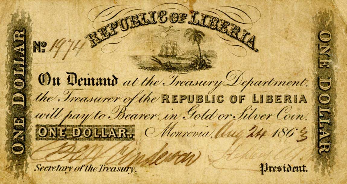 Front of Liberia p7c: 1 Dollar from 1863