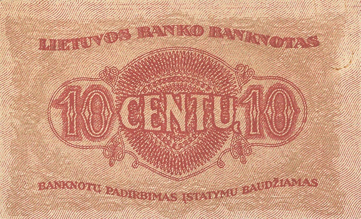 Back of Lithuania p10a: 10 Centu from 1922
