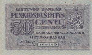 p12a from Lithuania: 50 Centu from 1922