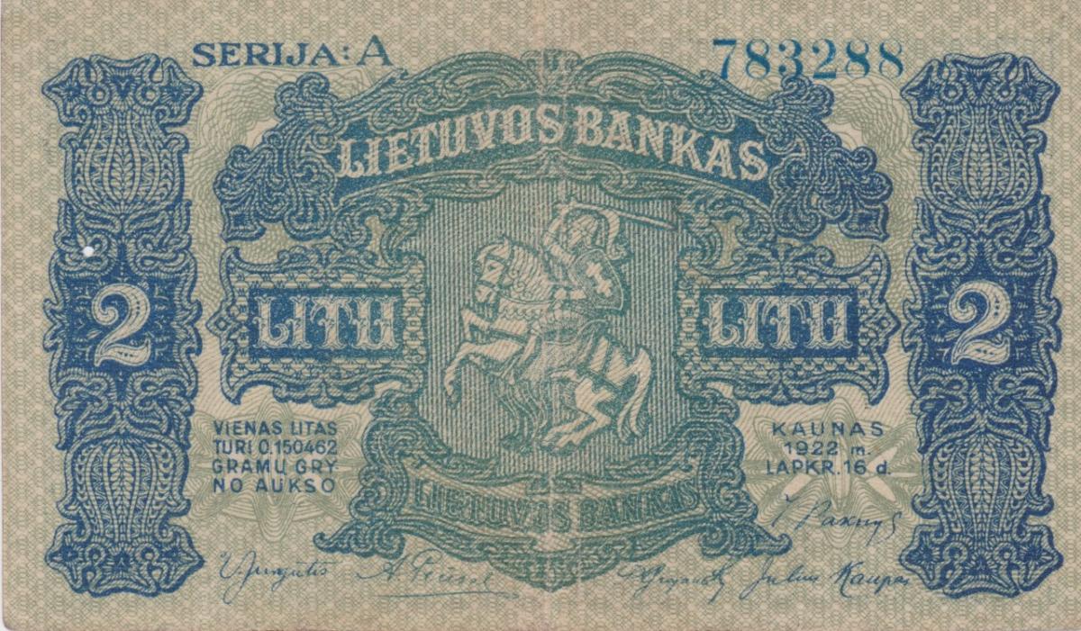 Front of Lithuania p14a: 2 Litu from 1922