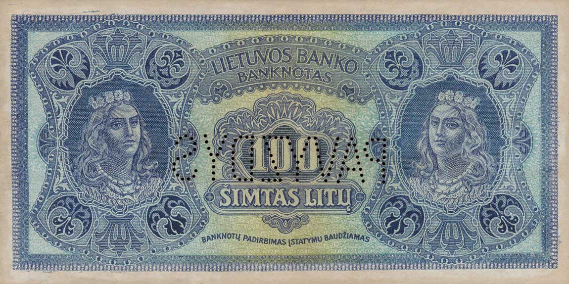 Back of Lithuania p20s1: 100 Litu from 1922
