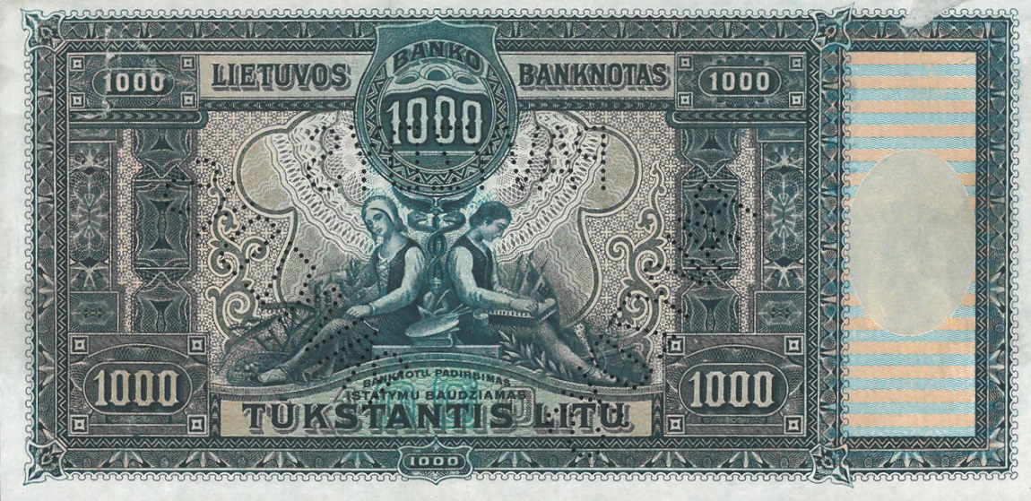 Back of Lithuania p22s1: 1000 Litu from 1924